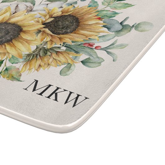 Monogrammed Waterverf rustieke zonnebloem Snijplank (Hoek)