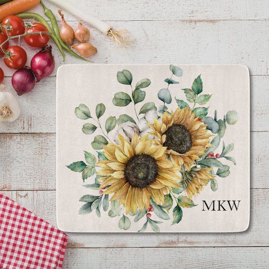Monogrammed Waterverf  rustieke zonnebloem Snijplank