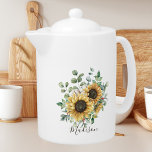 Monogrammed Waterverf  rustieke zonnebloem Theepot<br><div class="desc">Voeg  charme toe aan uw drinkwaar met onze Monogrammed Waterverf  Rustieke Zonnebloem theepot! Personaliseer het voor een unieke touch.</div>