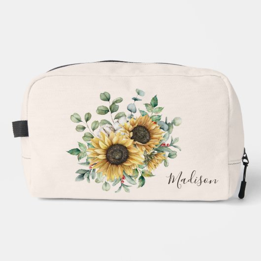 Monogrammed Waterverf  rustieke zonnebloem Toilettasje (Voorkant)