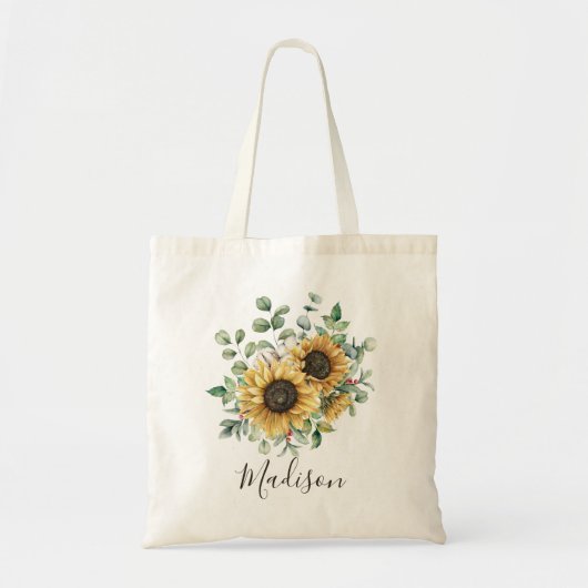 Monogrammed Waterverf  rustieke zonnebloem Tote Bag (Voorkant)