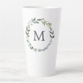 Monogrammed Waterverf salie groene bladeren krans Latte Mok (Voorkant)