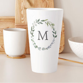 Monogrammed Waterverf salie groene bladeren krans Latte Mok