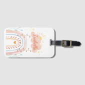 Monogrammed Waterverf Schattige Regenboog Kinderen Bagagelabel (Voorkant (horizontaal))