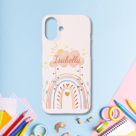 Monogrammed Waterverf Schattige Regenboog Kinderen iPhone 16 Plus Hoesje