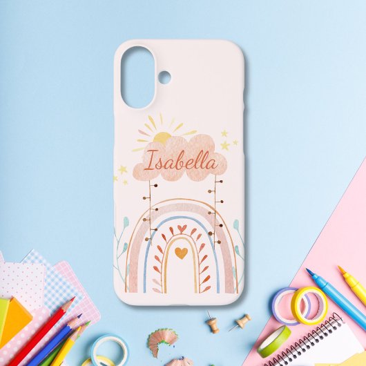 Monogrammed Waterverf Schattige Regenboog Kinderen Case-Mate iPhone Case