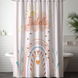 Monogrammed Waterverf Schattige Regenboog Kinderen Douchegordijn