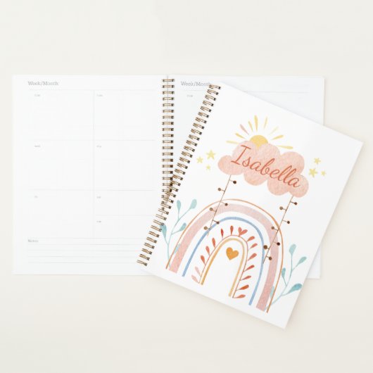 Monogrammed Waterverf Schattige Regenboog Kinderen Planner (Display)