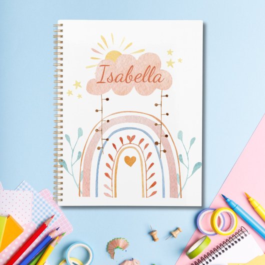Monogrammed Waterverf Schattige Regenboog Kinderen Planner