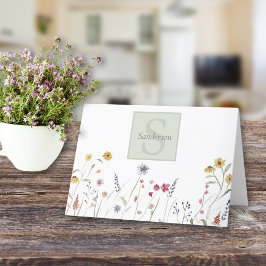 Monogrammed Waterverf Wildflower Bedankkaart