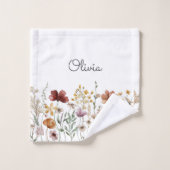 Monogrammed Waterverf Wildflower  Bloemen Bad Handdoek (Wasdoekje)
