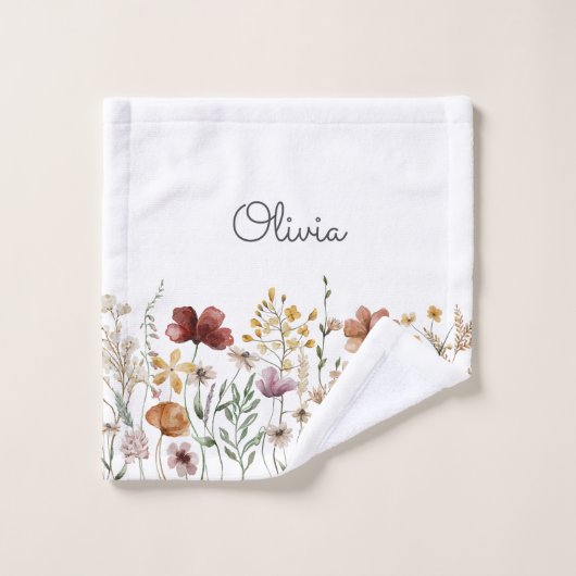 Monogrammed Waterverf Wildflower  Bloemen Bad Handdoek (Wasdoekje)