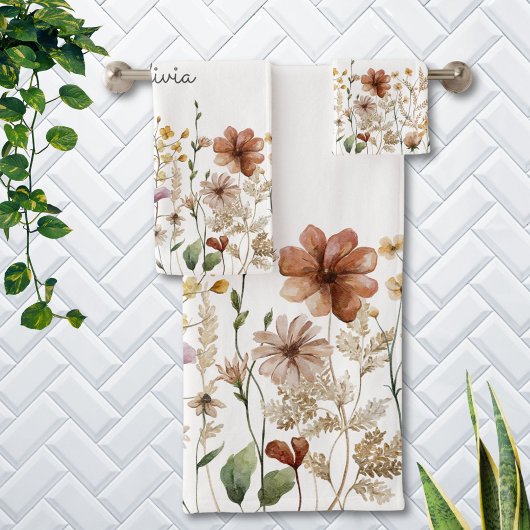 Monogrammed Waterverf Wildflower  Bloemen Bad Handdoek