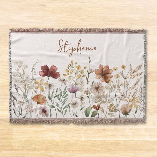 Monogrammed Waterverf Wildflower  Bloemen Deken