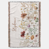 Monogrammed Waterverf Wildflower  Bloemen Deken (Voorkant Verticaal)