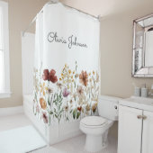 Monogrammed Waterverf Wildflower  Bloemen Douchegordijn (In situ)