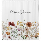 Monogrammed Waterverf Wildflower  Bloemen Douchegordijn (Voorkant)