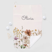 Monogrammed Waterverf Wildflower  Bloemen Golfhanddoek (Insitu)