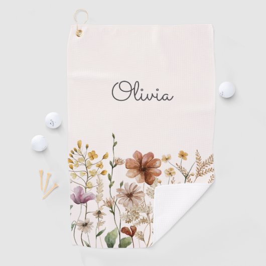 Monogrammed Waterverf Wildflower  Bloemen Golfhanddoek (Insitu)