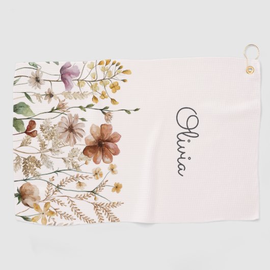 Monogrammed Waterverf Wildflower  Bloemen Golfhanddoek (Horizontaal)
