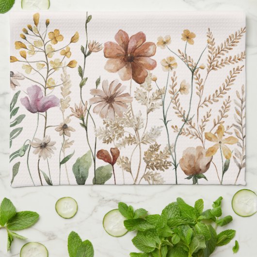 Monogrammed Waterverf Wildflower  Bloemen Theedoek (Gevouwen)