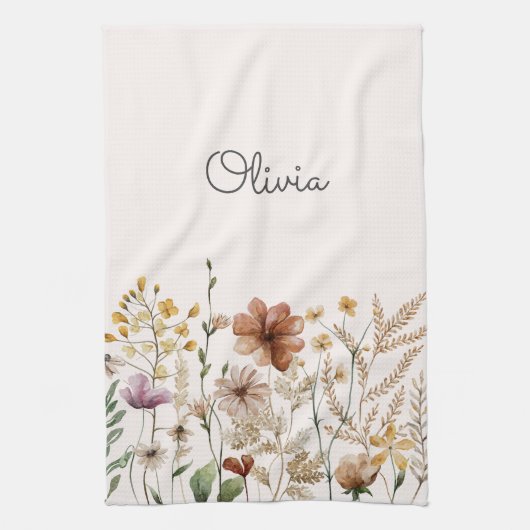Monogrammed Waterverf Wildflower  Bloemen Theedoek (Verticaal)