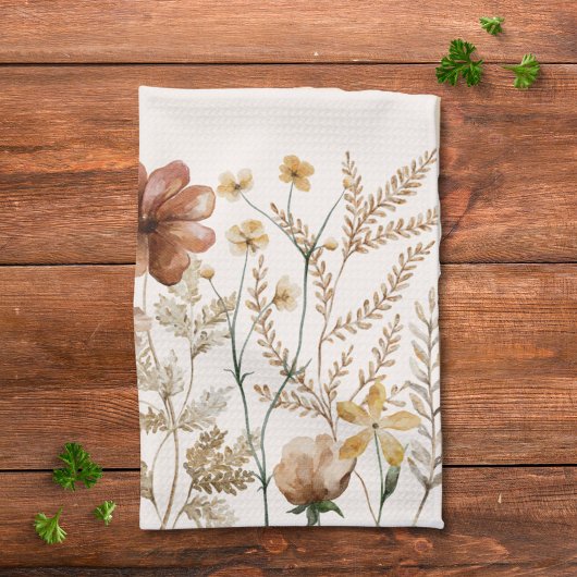 Monogrammed Waterverf Wildflower  Bloemen Theedoek