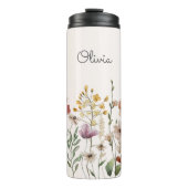 Monogrammed Waterverf Wildflower  Bloemen Thermosbeker (Voorkant)