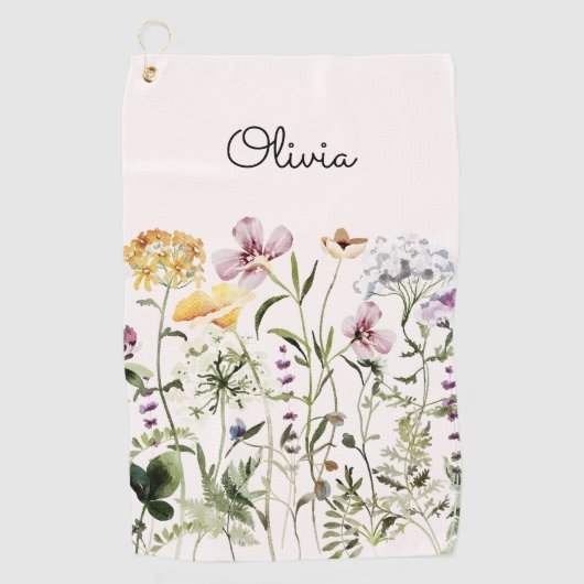 Monogrammed Waterverf Wildflower Garden Golfhanddoek (Voorkant)