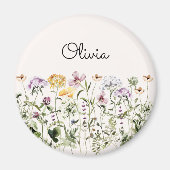 Monogrammed Waterverf Wildflower Garden Magneet (Voorkant)