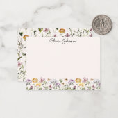 Monogrammed Waterverf Wildflower Garden Notitiekaartje (Voorkant / Achterkant in situ)