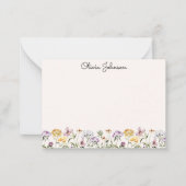 Monogrammed Waterverf Wildflower Garden Notitiekaartje (Voorkant)