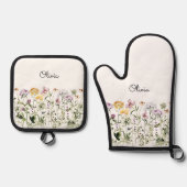 Monogrammed Waterverf Wildflower Garden Ovenwant & Pannenlap Set (Voorkant)