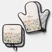Monogrammed Waterverf Wildflower Garden Ovenwant & Pannenlap Set (Voorkant / Achterkant)