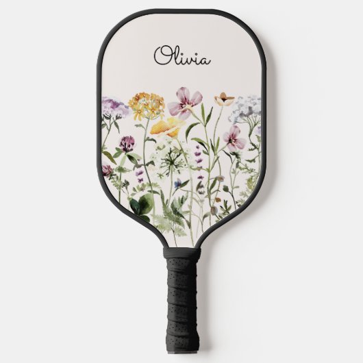 Monogrammed Waterverf Wildflower Garden Pickleball Paddle (Voorkant)
