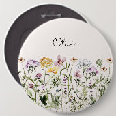 Monogrammed Waterverf Wildflower Garden Ronde Button 6,0 Cm (Voorkant /achterkant)