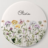 Monogrammed Waterverf Wildflower Garden Ronde Button 6,0 Cm (Voorkant)