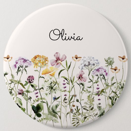 Monogrammed Waterverf Wildflower Garden Ronde Button 6,0 Cm (Voorkant)