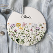Monogrammed Waterverf Wildflower Garden Ronde Button 6,0 Cm (In situ)