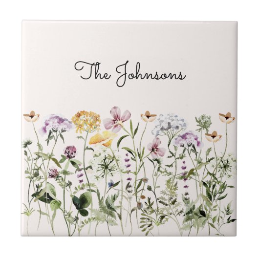 Monogrammed Waterverf Wildflower Garden Tegeltje (Voorkant)