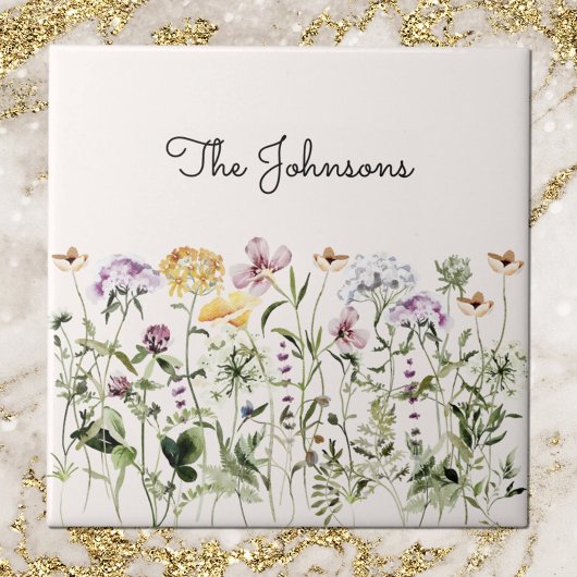 Monogrammed Waterverf Wildflower Garden Tegeltje