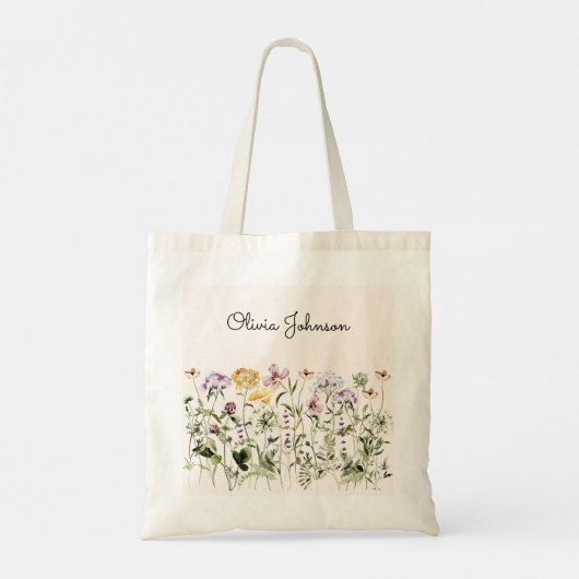 Monogrammed Waterverf Wildflower Garden Tote Bag (Achterkant)