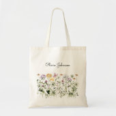 Monogrammed Waterverf Wildflower Garden Tote Bag (Voorkant)