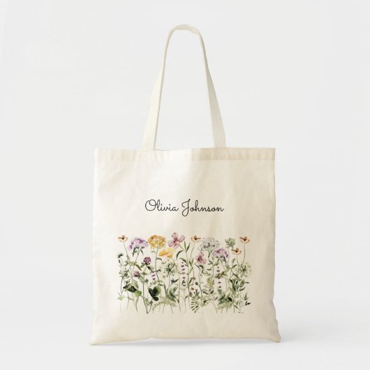 Monogrammed Waterverf Wildflower Garden Tote Bag (Voorkant)