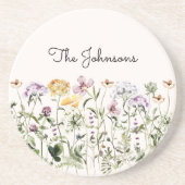 Monogrammed waterverf Wildflower Garden Zandsteen Onderzetter (Voorkant)