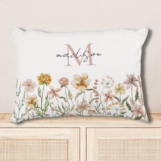 Monogrammed Waterverf Wildflower Meadow Floral Accent Kussen