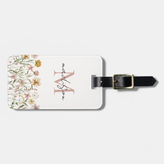 Monogrammed Waterverf Wildflower Meadow Floral Bagagelabel (Voorkant horizontaal)