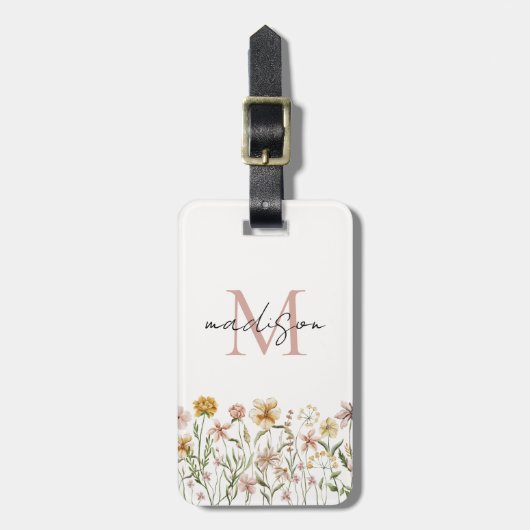 Monogrammed Waterverf Wildflower Meadow Floral Bagagelabel (Voorkant verticaal)