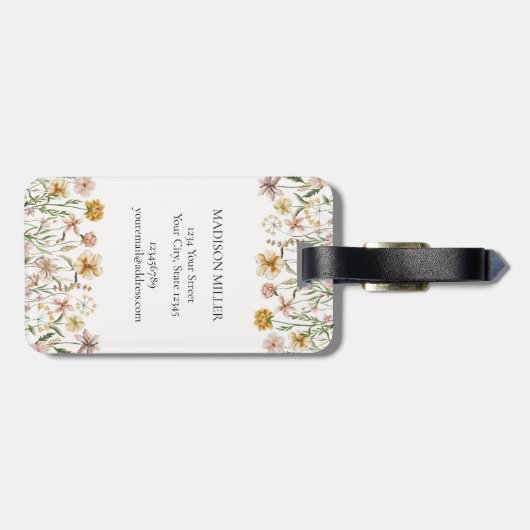 Monogrammed Waterverf Wildflower Meadow Floral Bagagelabel (Achterkant horizontaal)