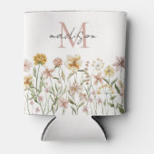 Monogrammed Waterverf Wildflower Meadow Floral Blikjeskoeler (Voorkant)